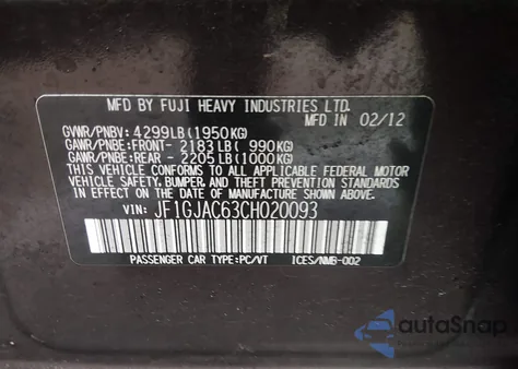 2012 Subaru Impreza 2.0I Premium из США, поврежденный, VIN JF1GJAC63CH020093